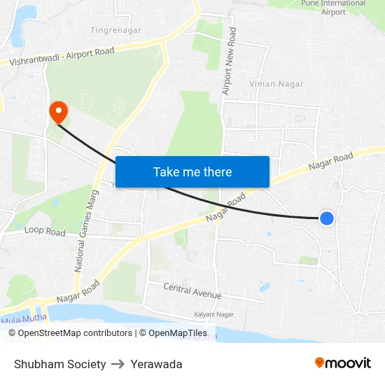 Shubham Society to Yerawada map