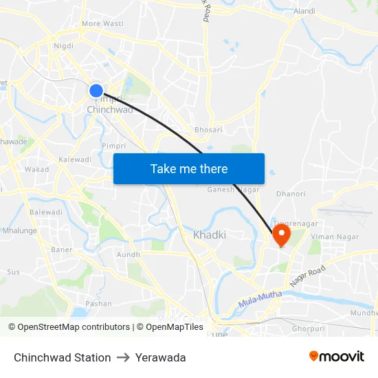 Chinchwad Station to Yerawada map