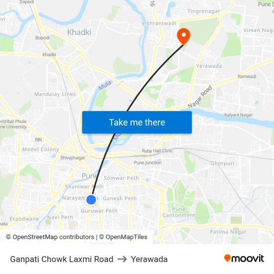 Ganpati Chowk Laxmi Road to Yerawada map