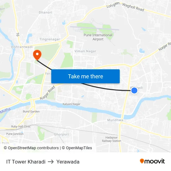 IT Tower Kharadi to Yerawada map
