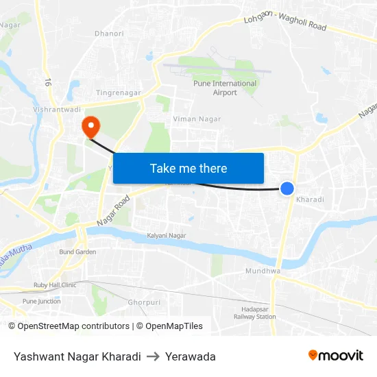 Yashwant Nagar Kharadi to Yerawada map