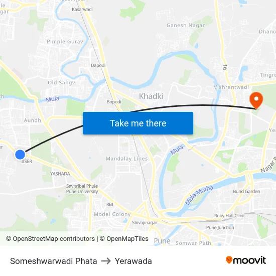 Someshwarwadi Phata to Yerawada map