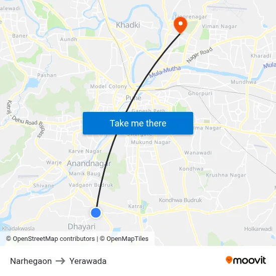 Narhegaon to Yerawada map