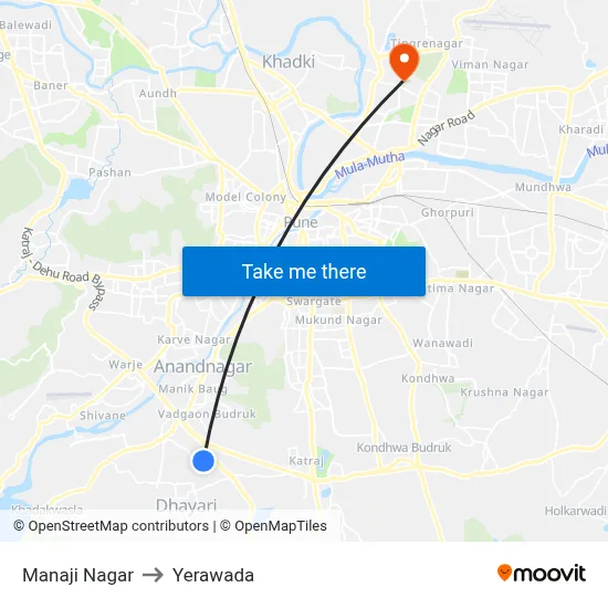 Manaji Nagar to Yerawada map