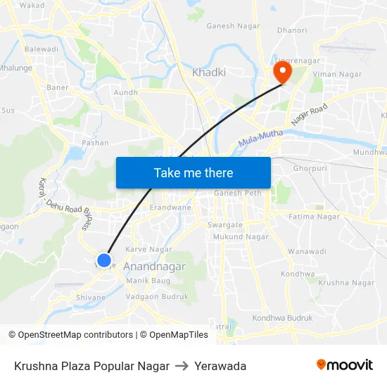 Krushna Plaza Popular Nagar to Yerawada map