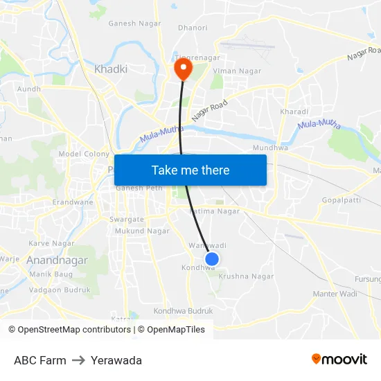 ABC Farm to Yerawada map