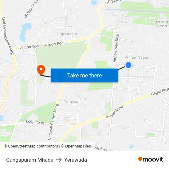 Gangapuram Mhada to Yerawada map