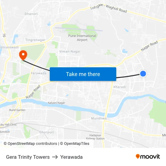 Gera Trinity Towers to Yerawada map
