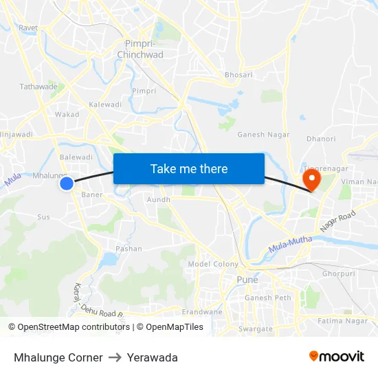 Mhalunge Corner to Yerawada map