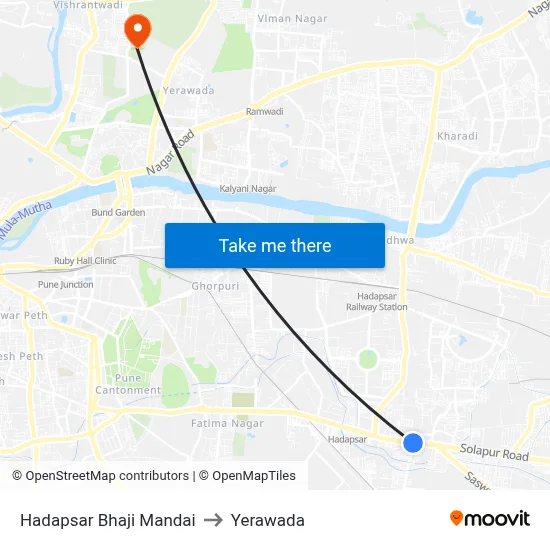 Hadapsar Bhaji Mandai to Yerawada map