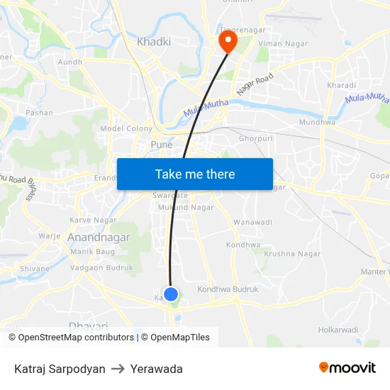 Katraj Sarpodyan to Yerawada map