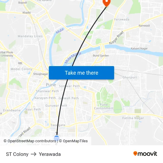 ST Colony to Yerawada map