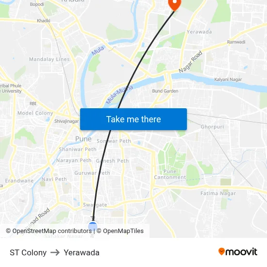 ST Colony to Yerawada map