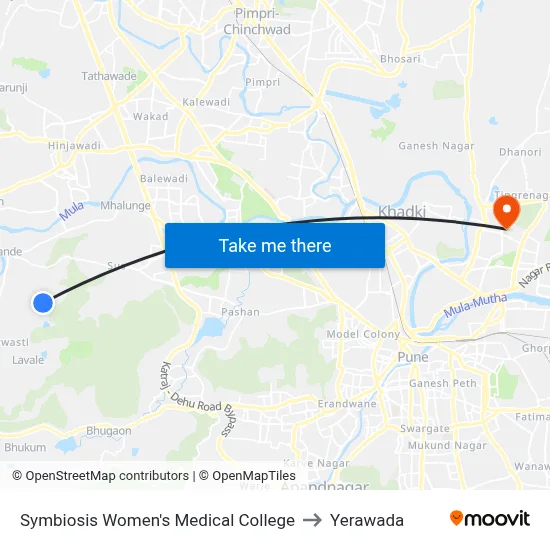 Symbiosis Women's Medical College to Yerawada map