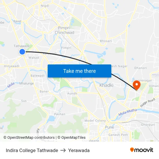 Indira College Tathwade to Yerawada map