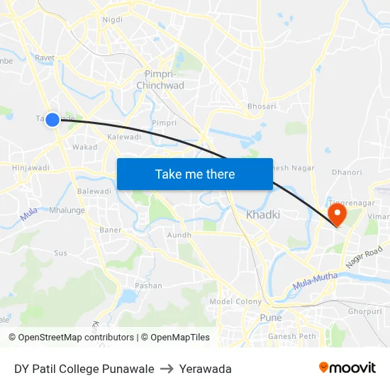 DY Patil College Punawale to Yerawada map