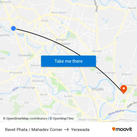 Ravet Phata / Mahadev Corner to Yerawada map