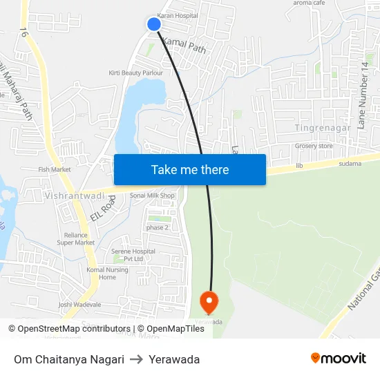 Om Chaitanya Nagari to Yerawada map