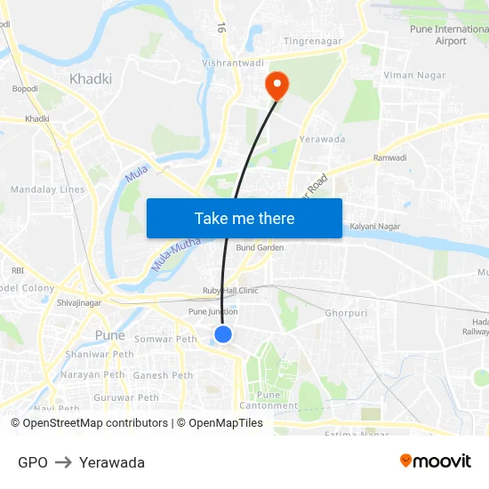 GPO to Yerawada map