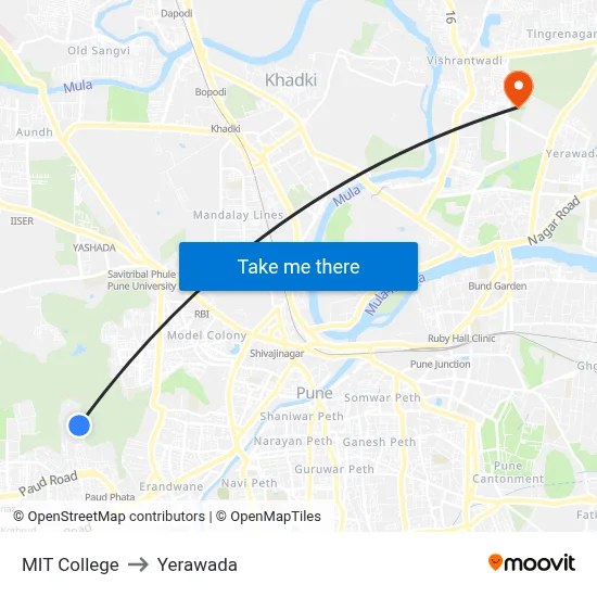MIT College to Yerawada map