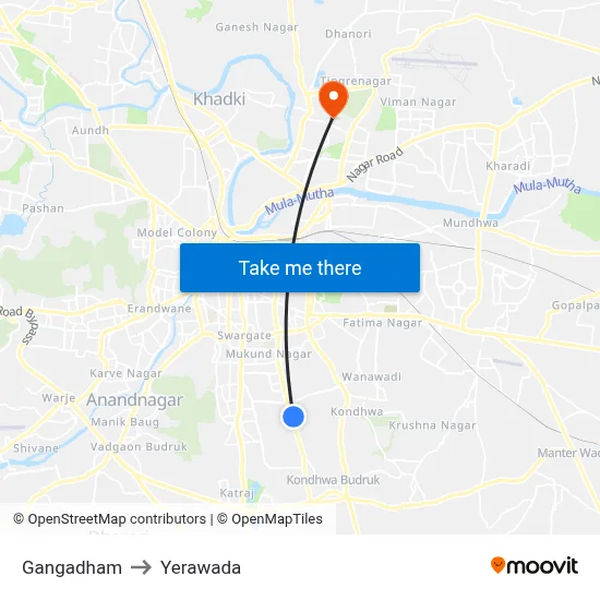Gangadham to Yerawada map