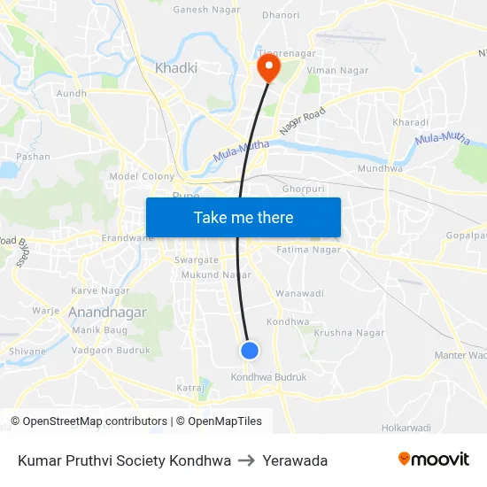 Kumar Pruthvi Society Kondhwa to Yerawada map