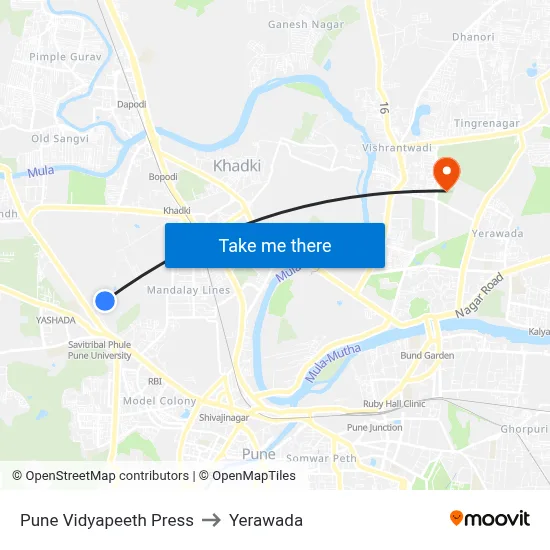 Pune Vidyapeeth Press to Yerawada map