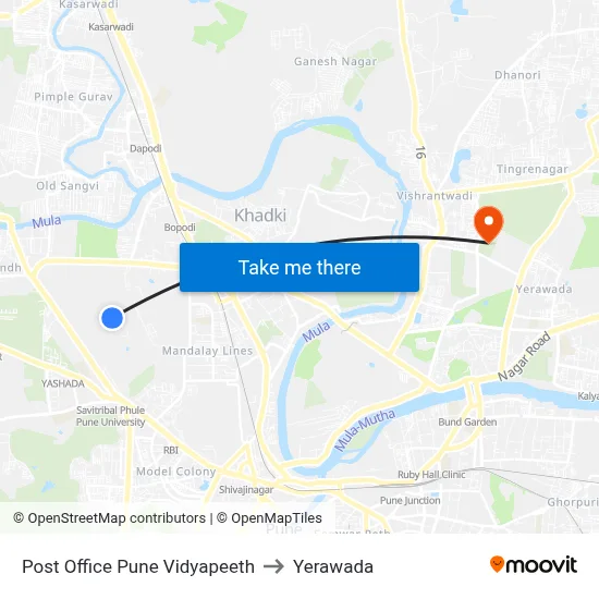 Post Office Pune Vidyapeeth to Yerawada map