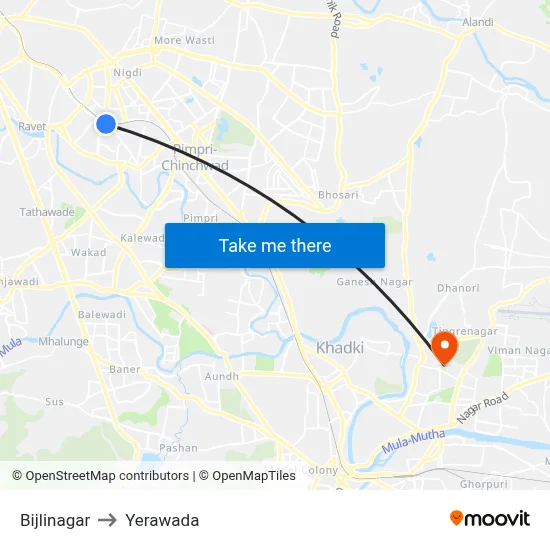Bijlinagar to Yerawada map