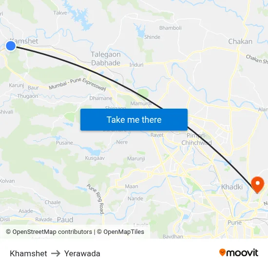 Khamshet to Yerawada map
