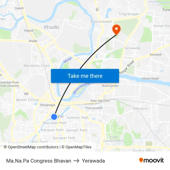 Ma.Na.Pa Congress Bhavan to Yerawada map
