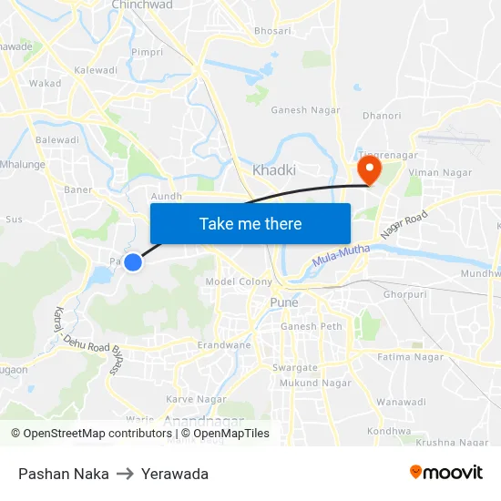 Pashan Naka to Yerawada map