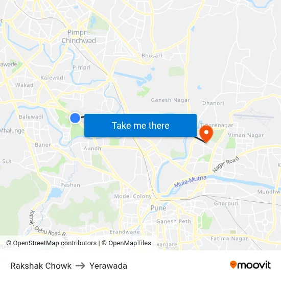 Rakshak Chowk to Yerawada map
