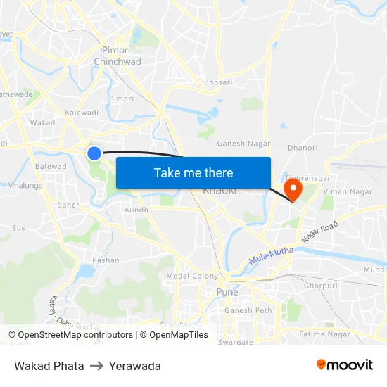 Wakad Phata to Yerawada map