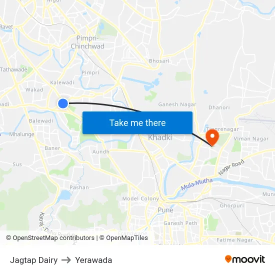 Jagtap Dairy to Yerawada map