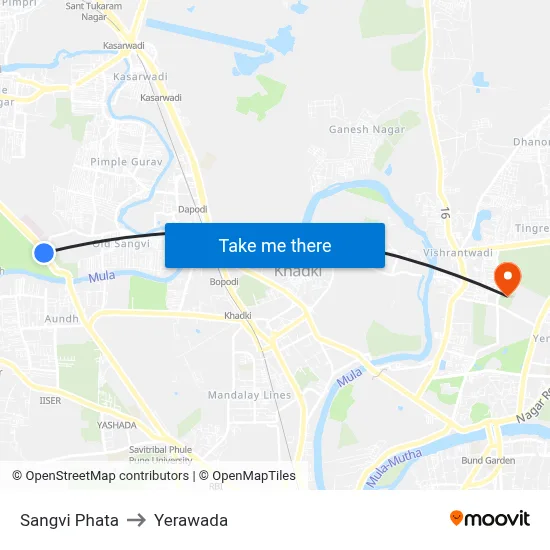 Sangvi Phata to Yerawada map