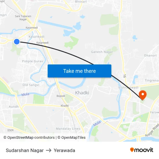 Sudarshan Nagar to Yerawada map