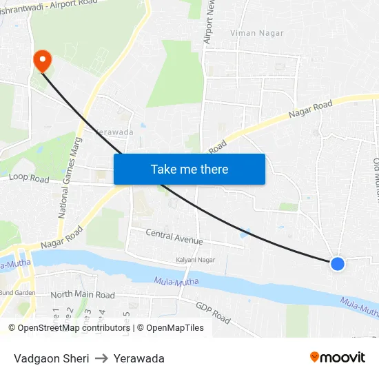 Vadgaon Sheri to Yerawada map