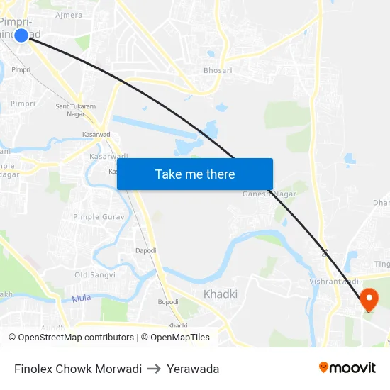 Finolex Chowk Morwadi to Yerawada map