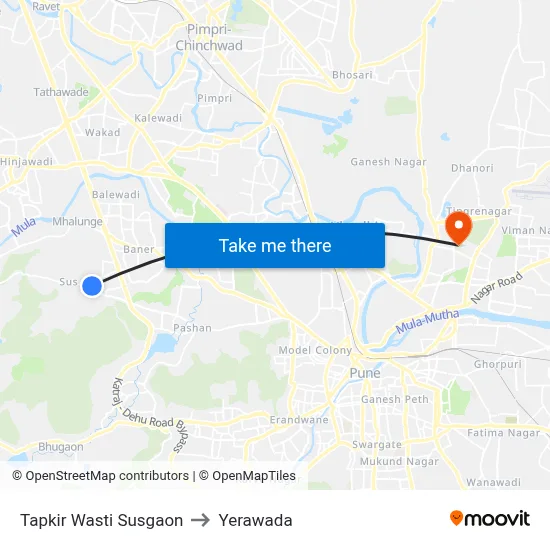 Tapkir Wasti Susgaon to Yerawada map