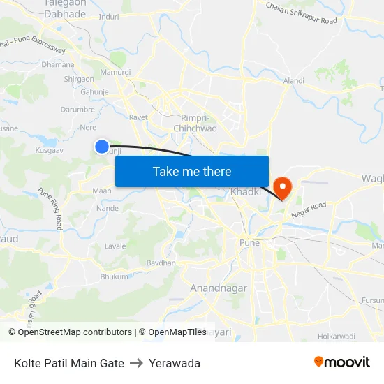 Kolte Patil Main Gate to Yerawada map