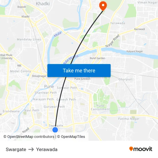 Swargate to Yerawada map