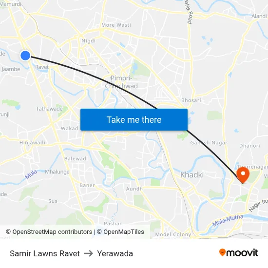 Samir Lawns Ravet to Yerawada map