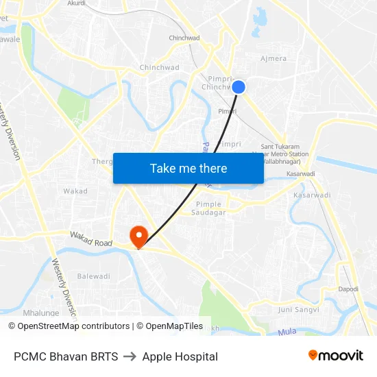Pimpri Ma.Na.Pa Bhavan to Apple Hospital map