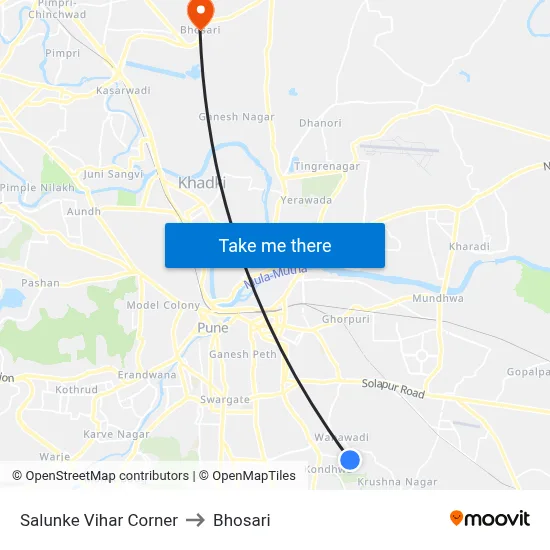 Salunke Vihar Corner to Bhosari map