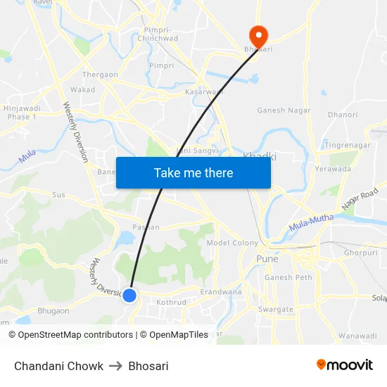 Chandani Chowk to Bhosari map