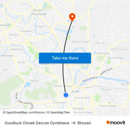 Goodluck Chowk Deccan Gymkhana to Bhosari map