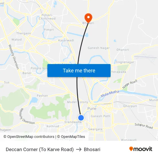 Deccan Corner (To Karve Road) to Bhosari map