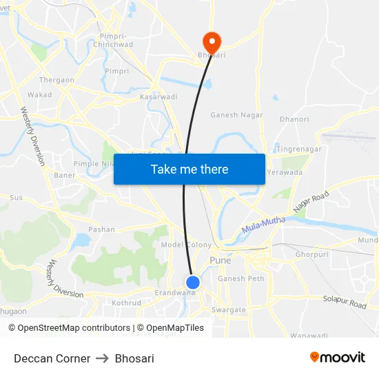 Deccan Corner to Bhosari map