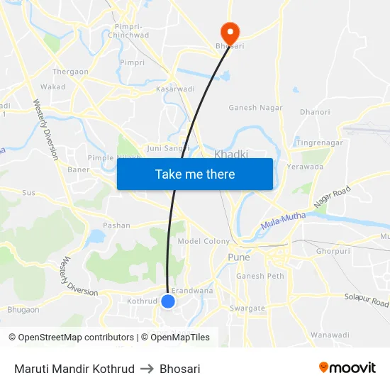 Maruti Mandir Kothrud to Bhosari map